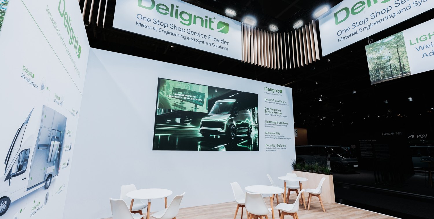 Delignit exhibition stand at IAA Transportation 2026 in Hanover by rocDesign – detail view 1 Delignit exhibition stand at IAA Transportation 2026 in Hanover by rocDesign – detail view 1