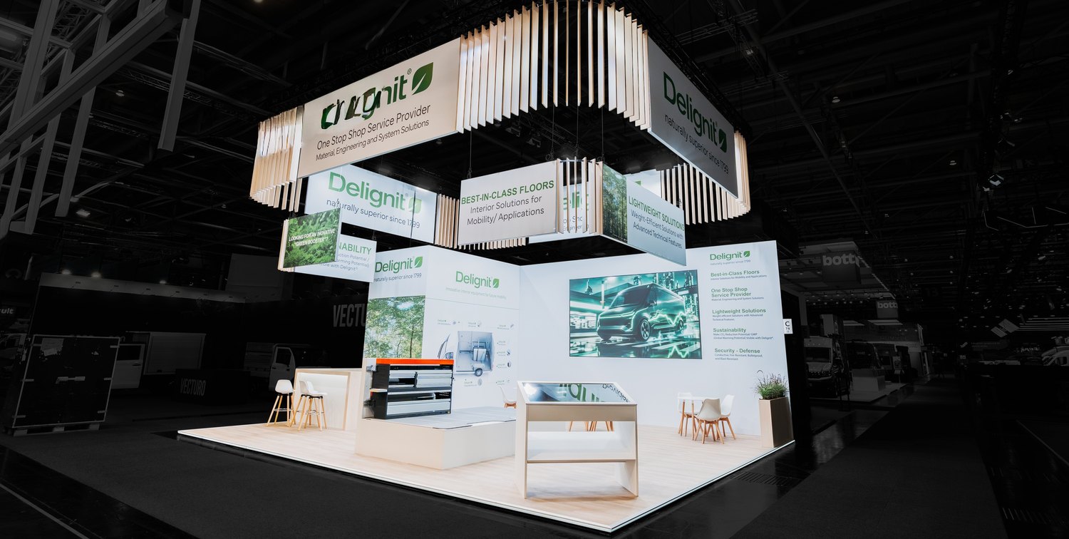 Delignit exhibition stand at IAA Transportation 2026 in Hanover by rocDesign – detail view 4 Delignit exhibition stand at IAA Transportation 2026 in Hanover by rocDesign – detail view 4