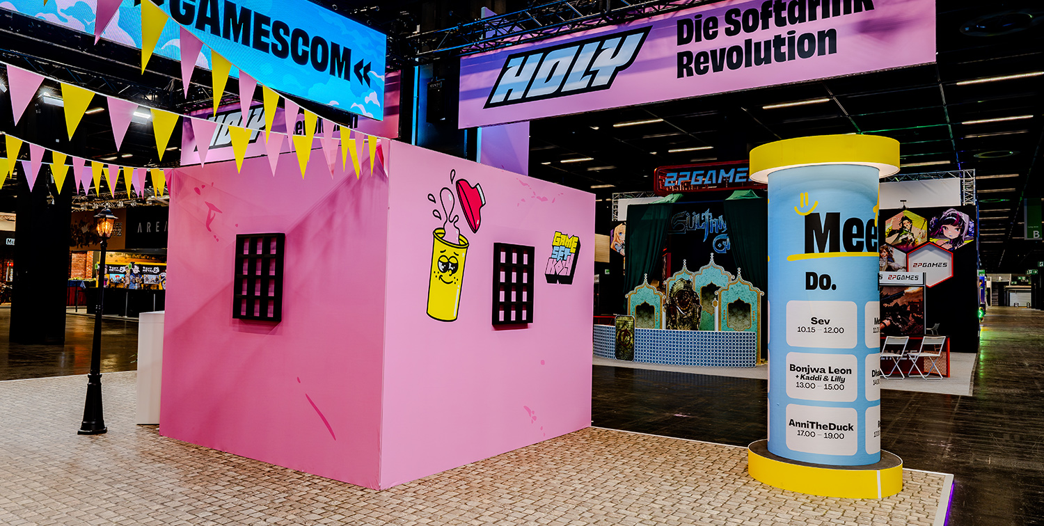 HOLY exhibition stand at gamescom 2026 by rocDesign – detail view 6 HOLY exhibition stand at gamescom 2026 by rocDesign – detail view 6